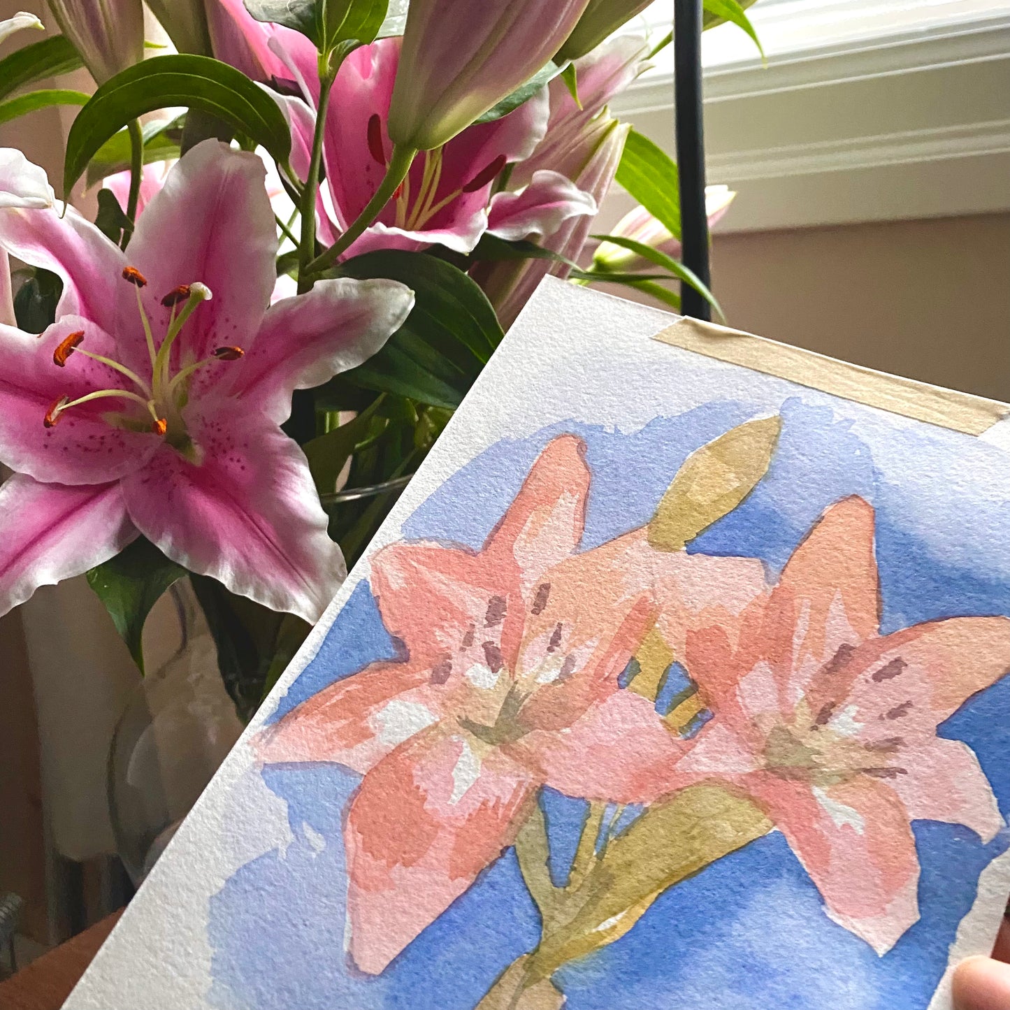 "Pink n Blue" Watercolour Painting (Original Artwork)